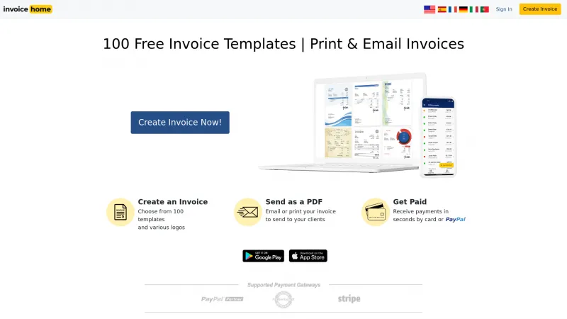 Homepage of Invoice Home