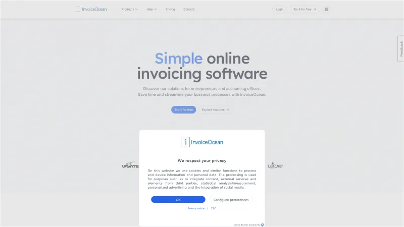 Homepage of InvoiceOcean