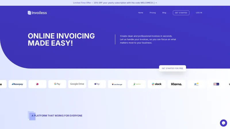 Homepage of Invoiless