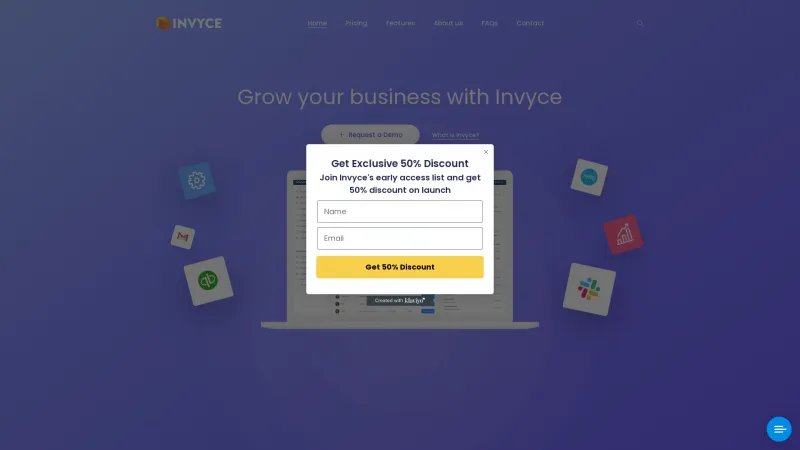 Homepage of Invyce