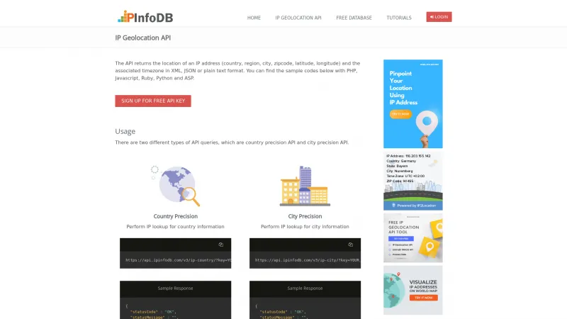 Homepage of IPInfoDB