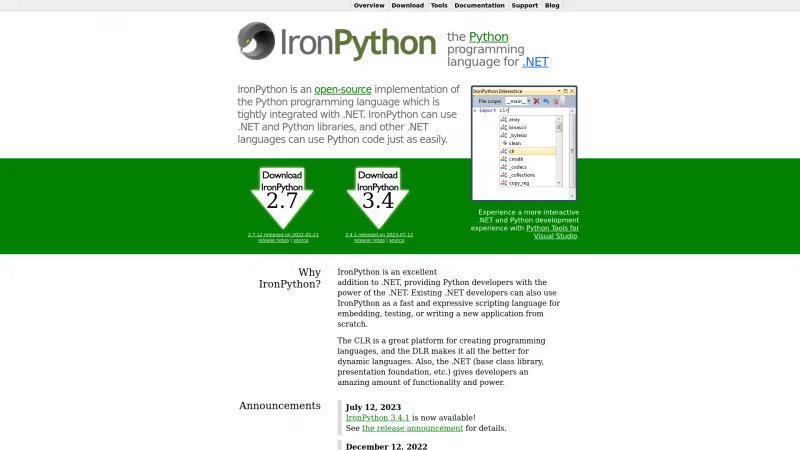 Homepage of IronPython