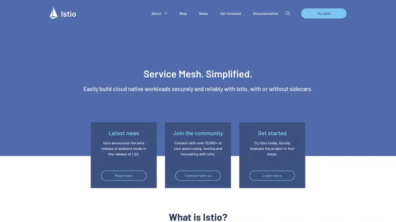 Homepage of Istio