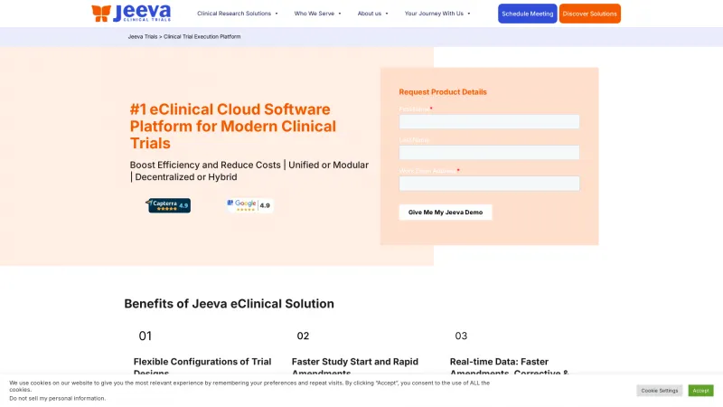 Homepage of Jeeva eClinical Cloud