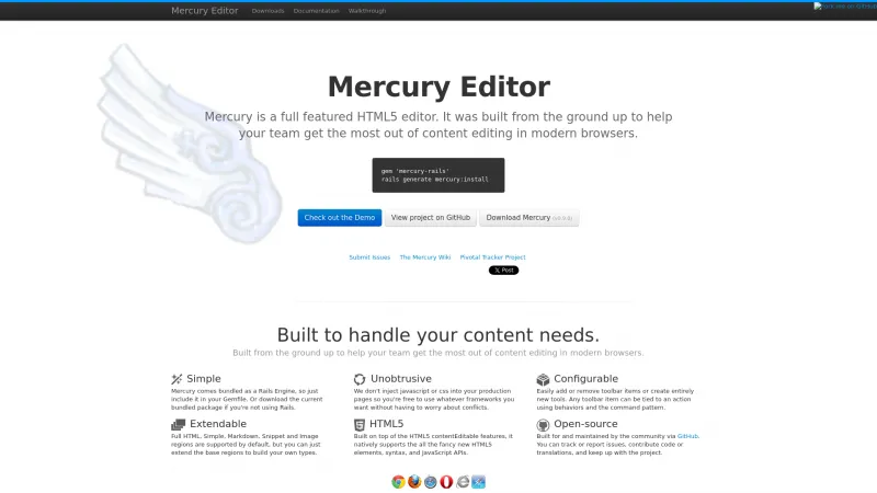 Homepage of Mercury Editor