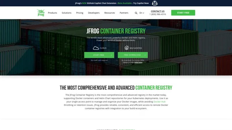 Homepage of JFrog Container Registry