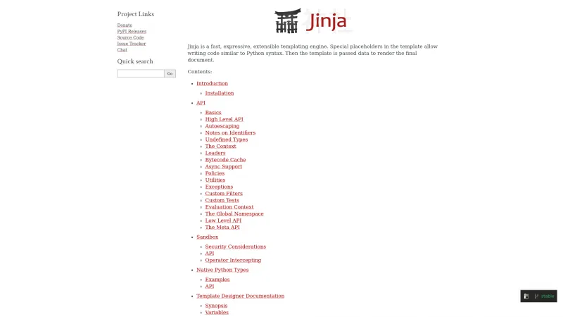 Homepage of Jinja