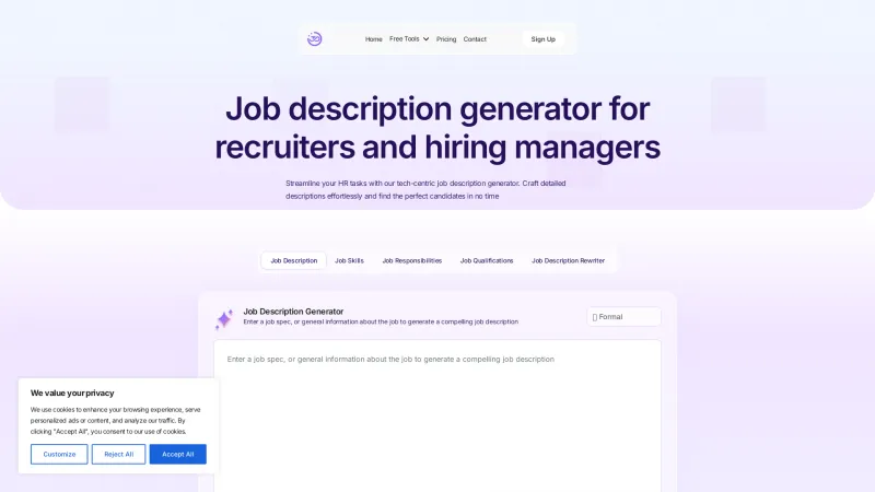 Homepage of Job Description AI