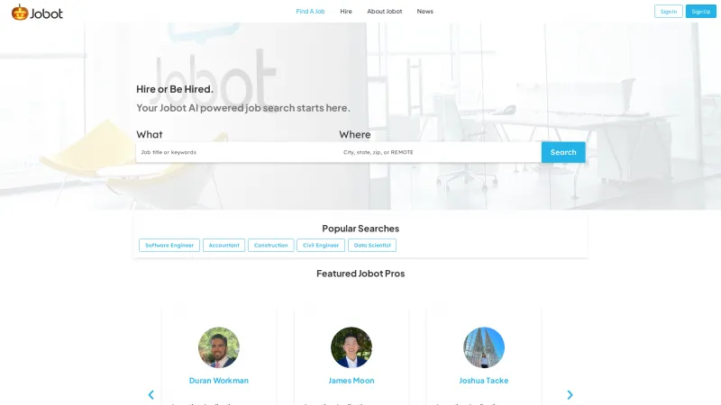 Homepage of Jobot