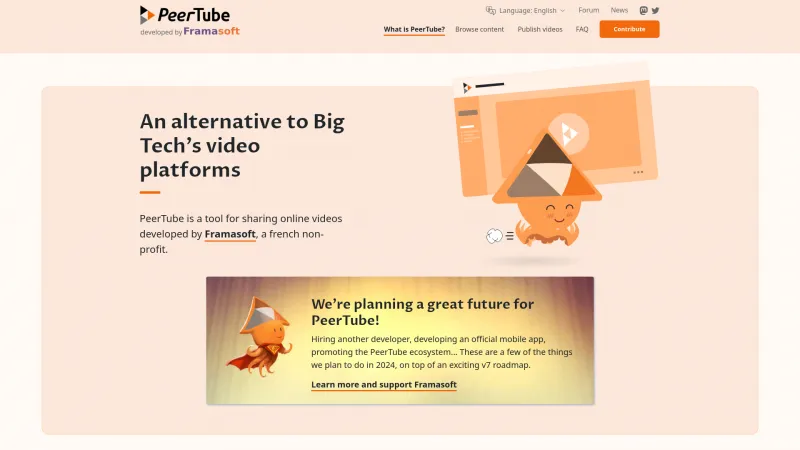 Homepage of PeerTube