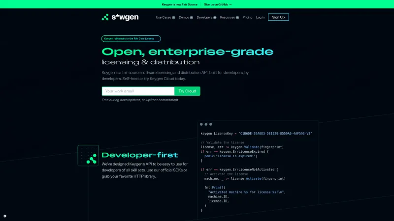 Homepage of Keygen