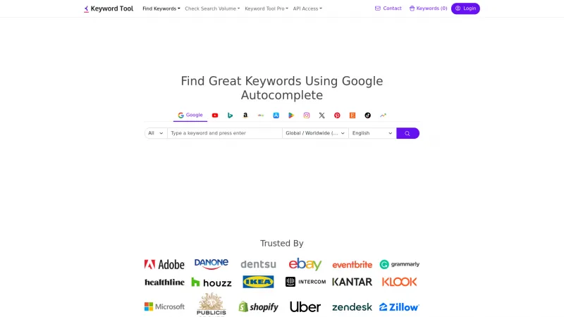 Homepage of Keyword Tool