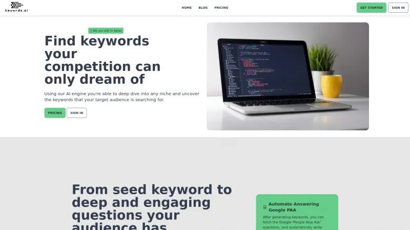 Homepage of Keywrds.ai