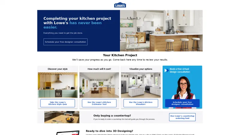 Homepage of Lowe's Kitchen Planner