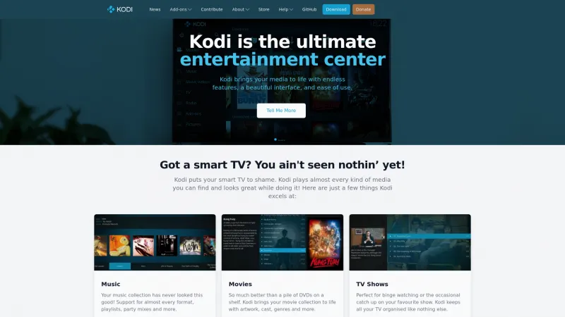 Homepage of Kodi