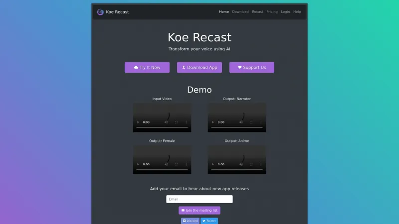 Homepage of Koe Recast