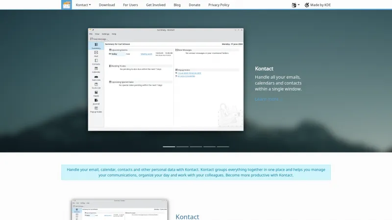 Homepage of Kontact