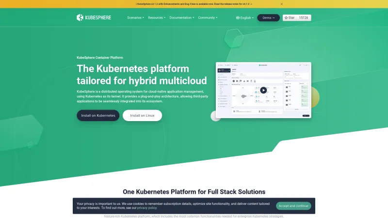 Homepage of KubeSphere