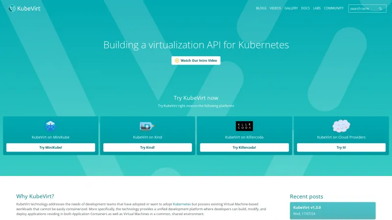 Homepage of KubeVirt