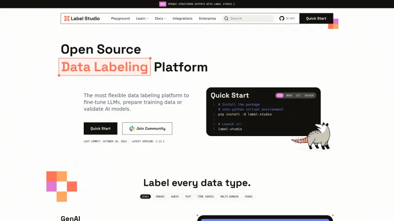 Homepage of Label Studio