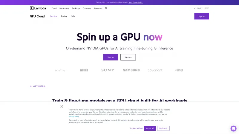 Homepage of Lambda GPU Cloud