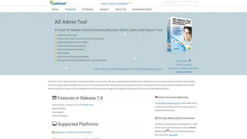 Homepage of AD Admin Tool