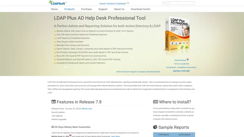 Homepage of LDAP Plus AD Help Desk Professional Tool