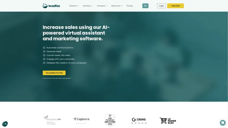 Homepage of Leadfox