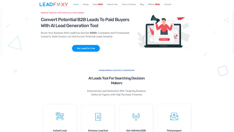 Homepage of LeadFoxy