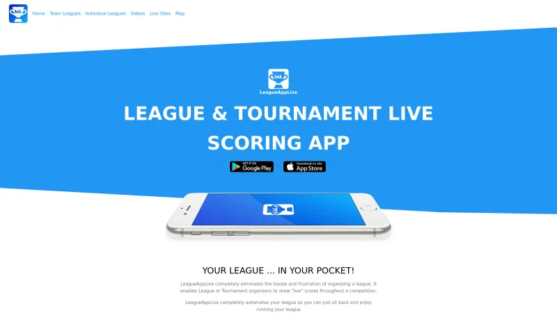 Homepage of LeagueAppLive