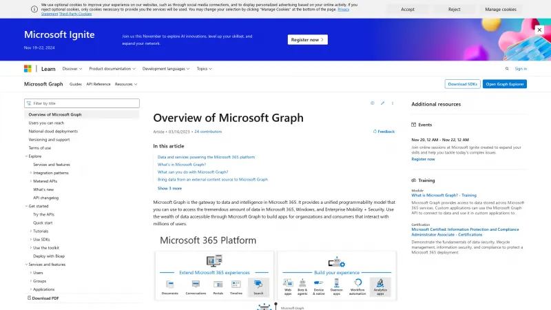 Homepage of Microsoft Graph