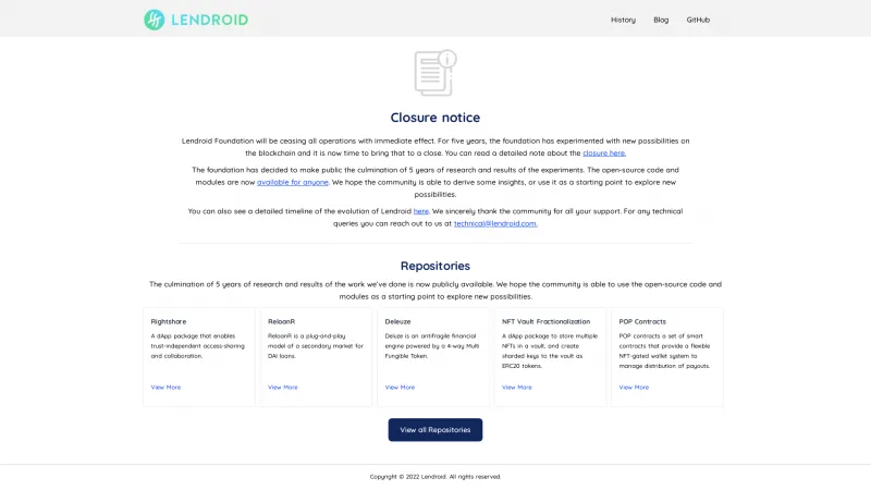 Homepage of Lendroid