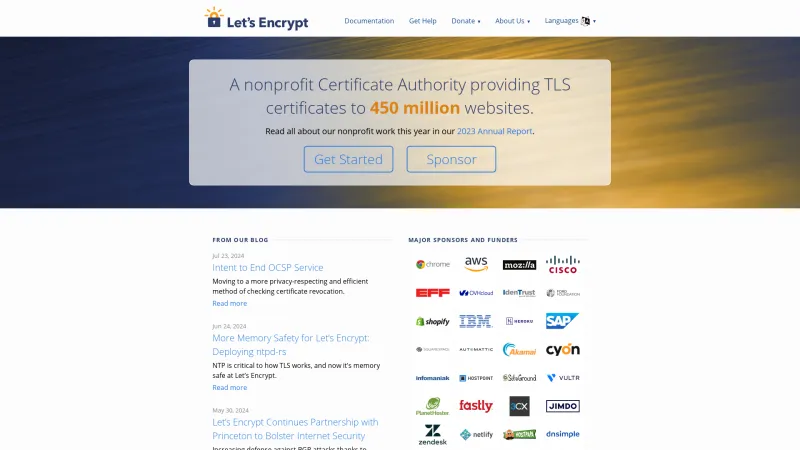 Homepage of Let's Encrypt