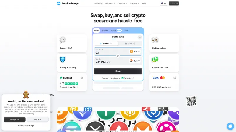 Homepage of LetsExchange