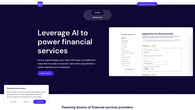 Homepage of Levr.ai