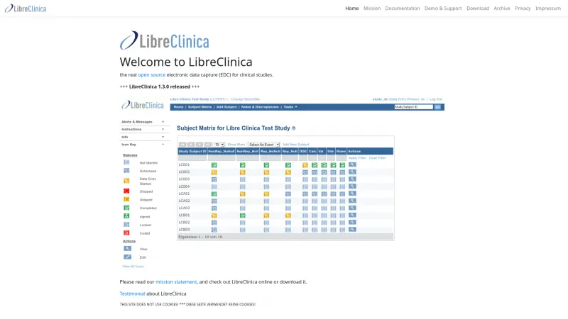 Homepage of LibreClinica