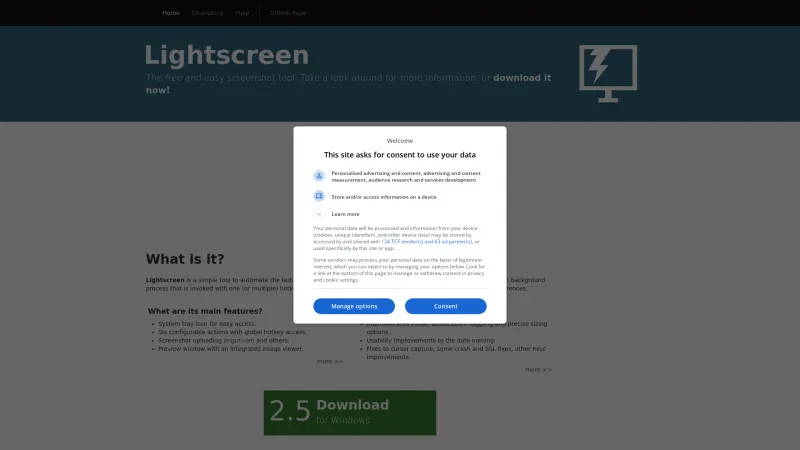 Homepage of Lightscreen