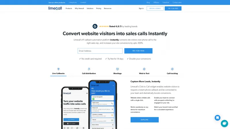 Homepage of Limecall