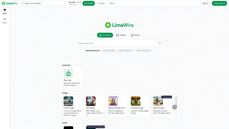 Homepage of LimeWire