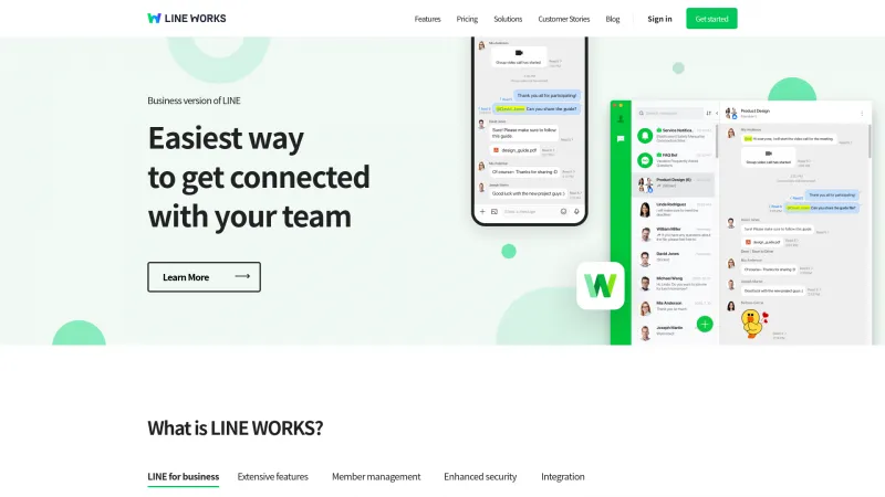 Homepage of LINE WORKS