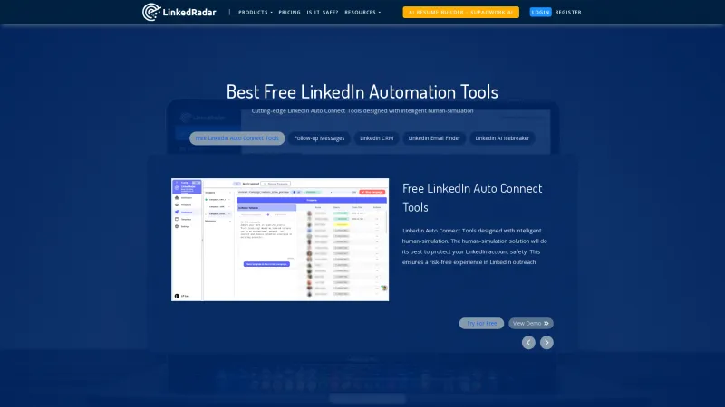 Homepage of LinkedRadar