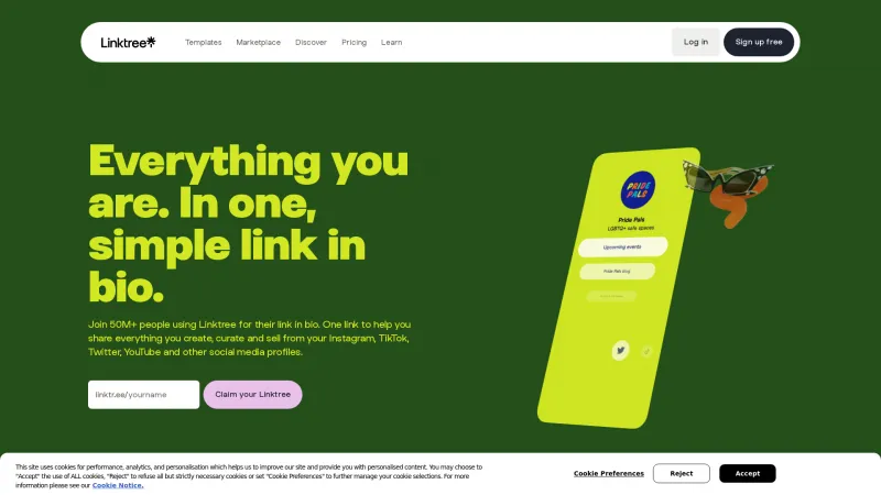 Homepage of Linktree