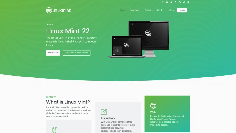 Homepage of Linux Mint