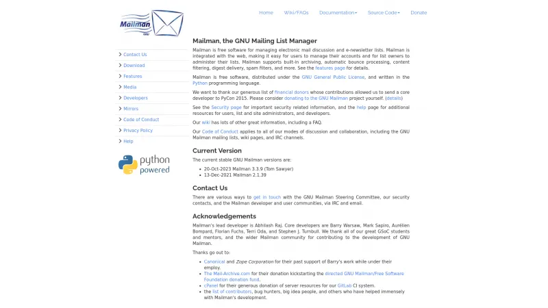 Homepage of Mailman