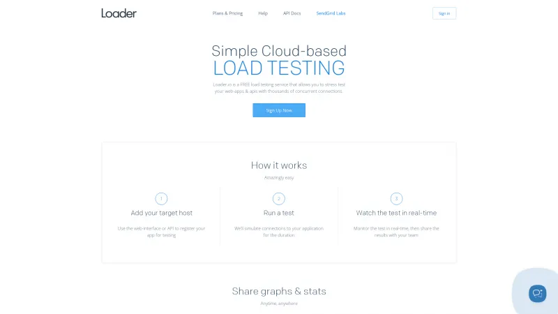 Homepage of Loader.io