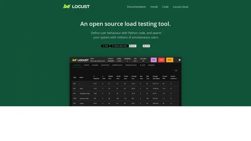 Homepage of Locust