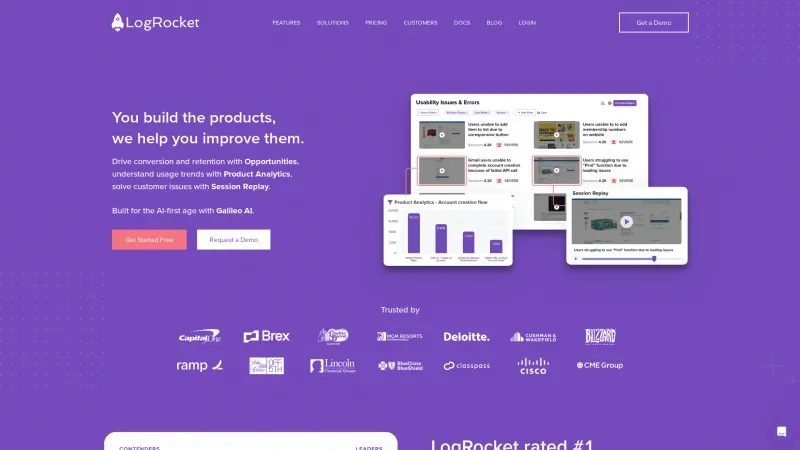 Homepage of LogRocket