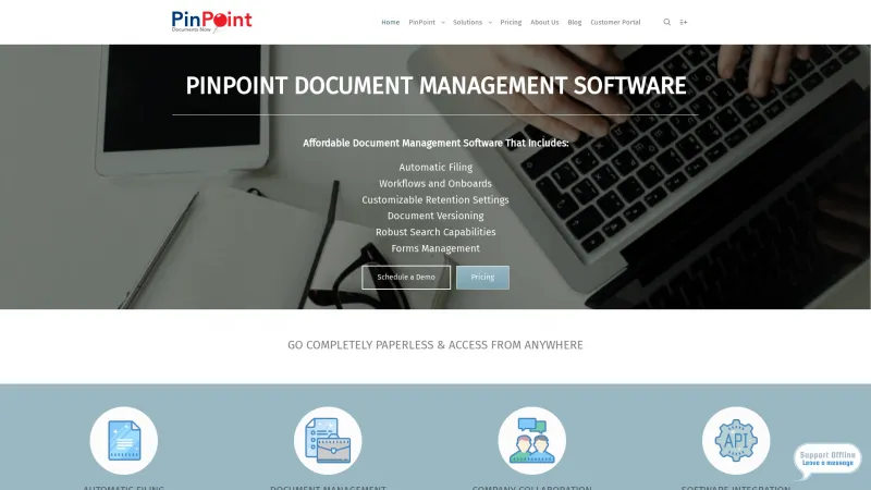 Homepage of PinPoint Document Management System