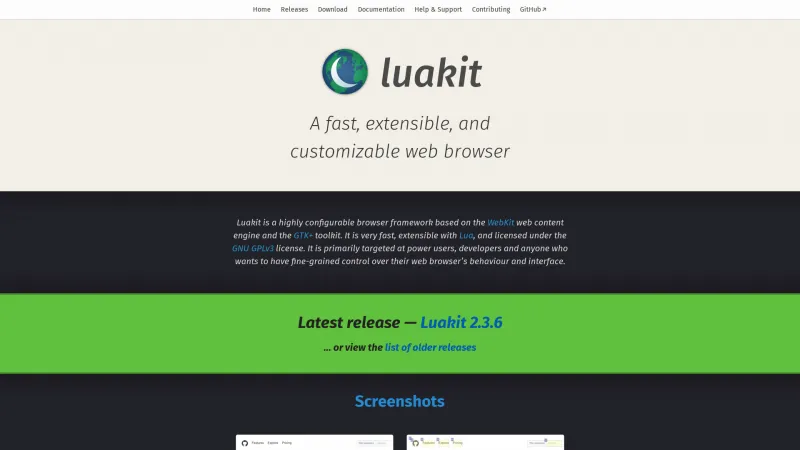 Homepage of Luakit