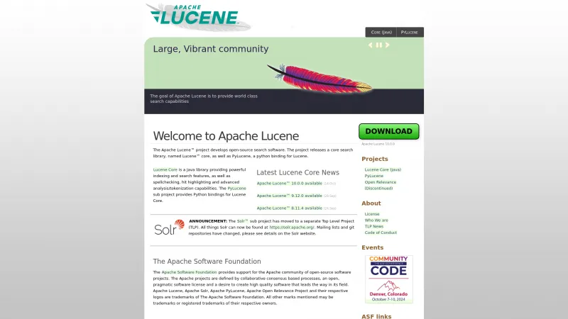 Homepage of Apache Lucene